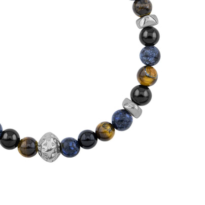 Pulsera Rodio, Cuentas central con mantra, piedras naturales de 6mm - Joyería y bisutería fina