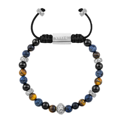 Pulsera Rodio, Cuentas central con mantra, piedras naturales de 6mm - Joyería y bisutería fina