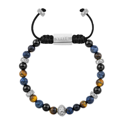 Pulsera Rodio, Cuentas central con mantra, piedras naturales de 6mm - Joyería y bisutería fina