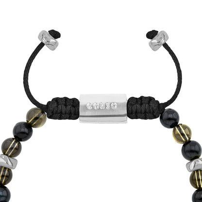 Pulsera Rodio, Cuentas central con mantra, piedras naturales de 6mm - Joyería y bisutería fina
