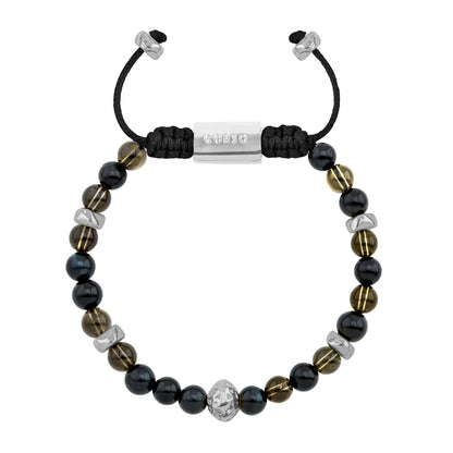Pulsera Rodio, Cuentas central con mantra, piedras naturales de 6mm - Joyería y bisutería fina