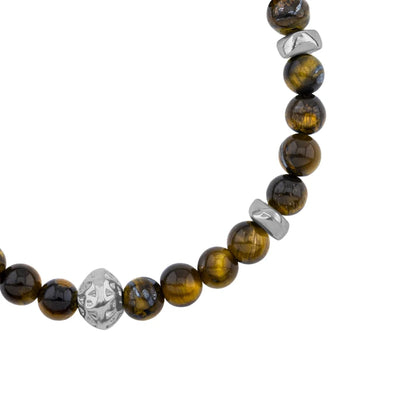 Pulsera Rodio, Cuentas central con mantra, piedras naturales de 6mm - Joyería y bisutería fina