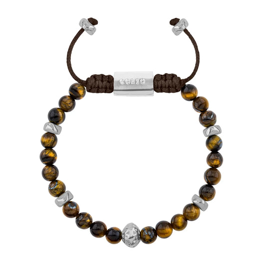 Pulsera Rodio, Cuentas central con mantra, piedras naturales de 6mm - Joyería y bisutería fina