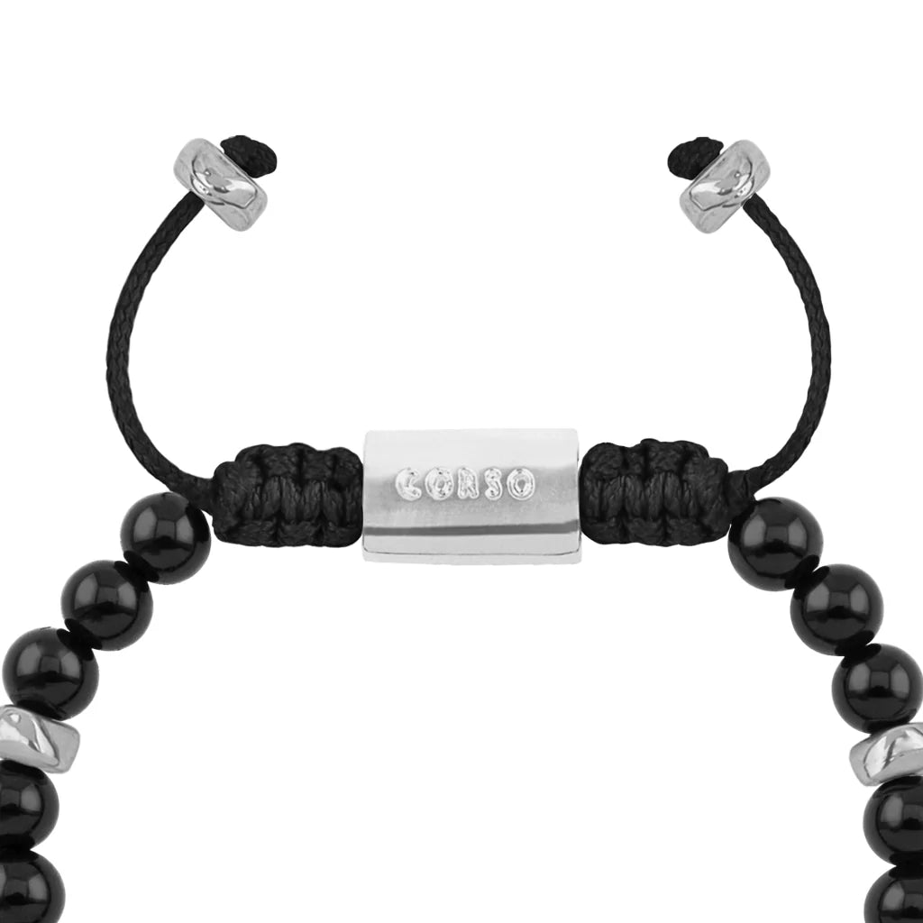 Pulsera Rodio, Cuentas central con mantra, piedras naturales de 6mm - Joyería y bisutería fina