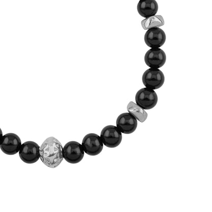 Pulsera Rodio, Cuentas central con mantra, piedras naturales de 6mm - Joyería y bisutería fina