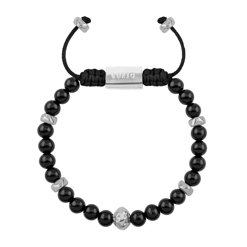 Pulsera Rodio, Cuentas central con mantra, piedras naturales de 6mm - Joyería y bisutería fina