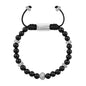 Pulsera Rodio, Cuentas central con mantra, piedras naturales de 6mm - Joyería y bisutería fina