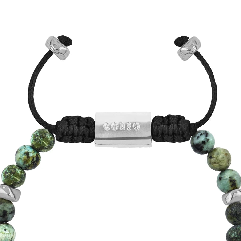 Pulsera Rodio, Cuentas central con mantra, piedras naturales de 6mm - Joyería y bisutería fina