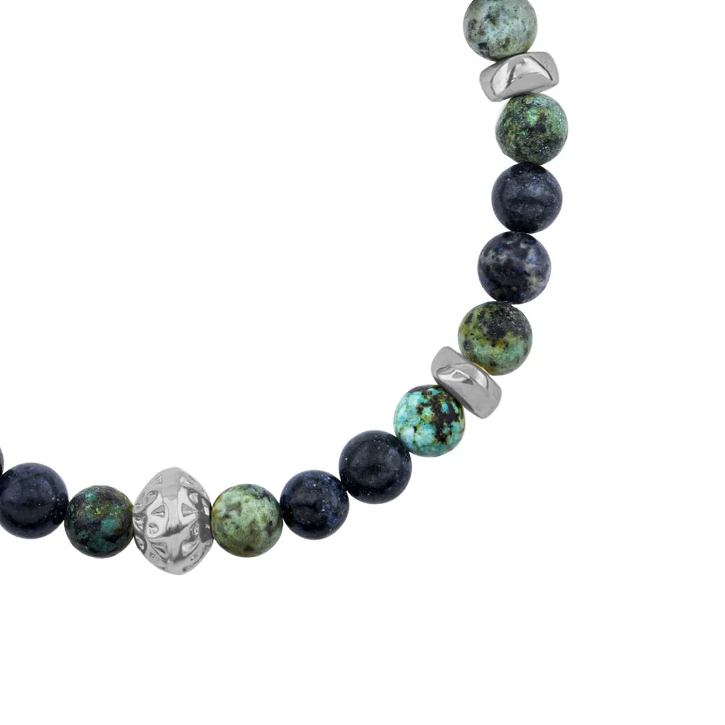 Pulsera Rodio, Cuentas central con mantra, piedras naturales de 6mm - Joyería y bisutería fina