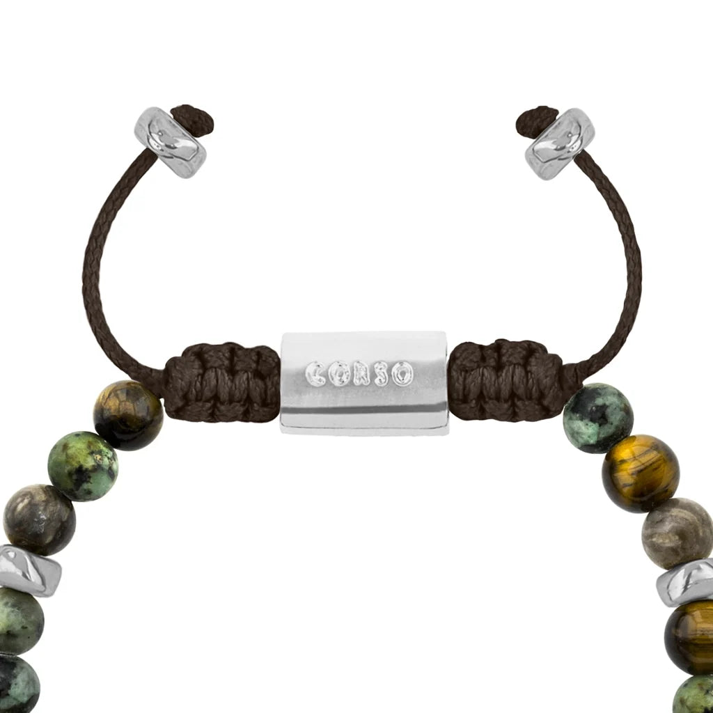 Pulsera Rodio, Cuentas central con mantra, piedras naturales de 6mm - Joyería y bisutería fina
