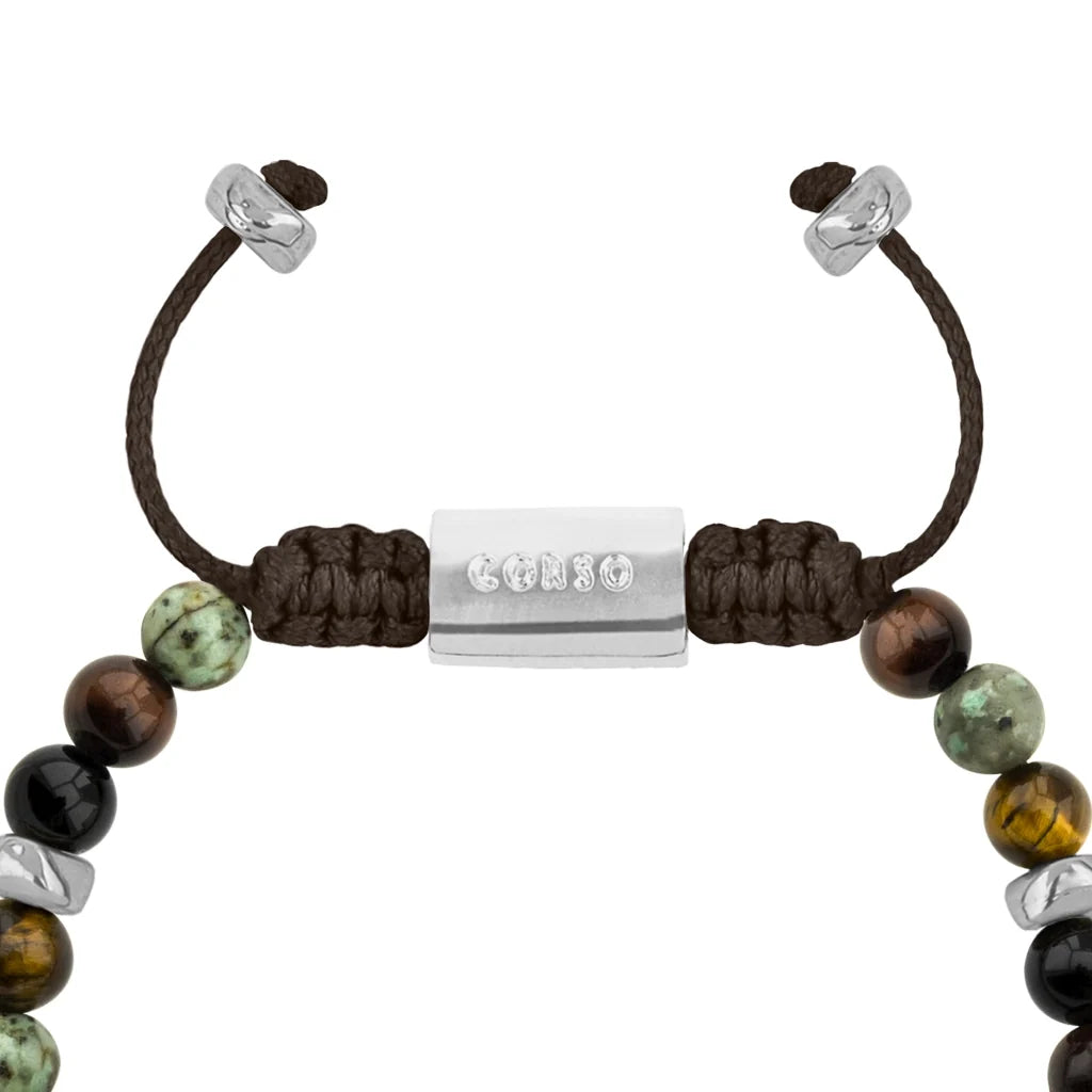Pulsera Rodio, Cuentas central con mantra, piedras naturales de 6mm - Joyería y bisutería fina