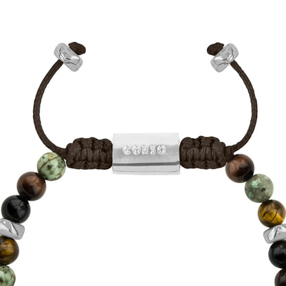 Pulsera Rodio, Cuentas central con mantra, piedras naturales de 6mm - Joyería y bisutería fina