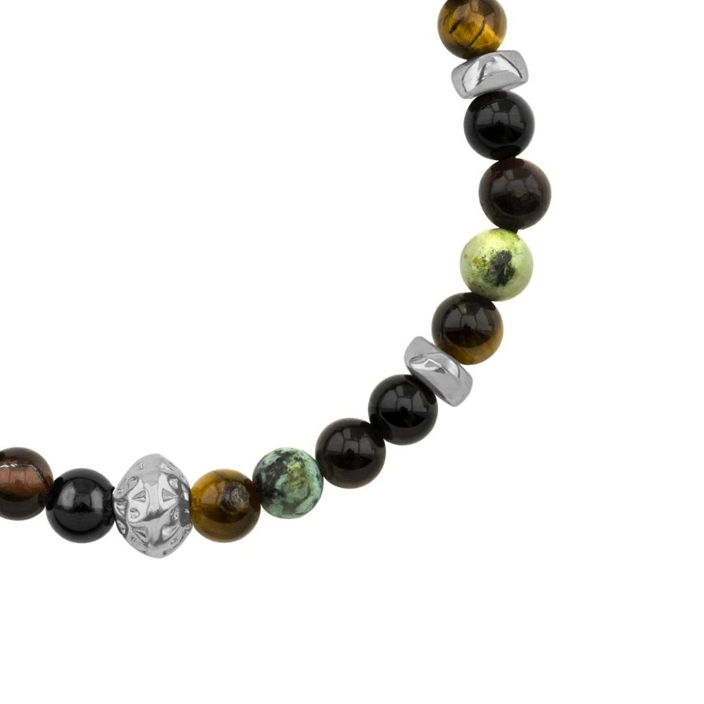 Pulsera Rodio, Cuentas central con mantra, piedras naturales de 6mm - Joyería y bisutería fina