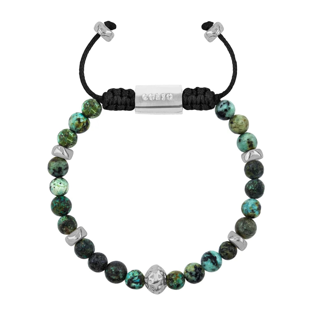Pulsera Rodio, Cuentas central con mantra, piedras naturales de 6mm - Joyería y bisutería fina