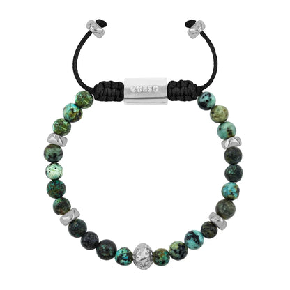 Pulsera Rodio, Cuentas central con mantra, piedras naturales de 6mm - Joyería y bisutería fina