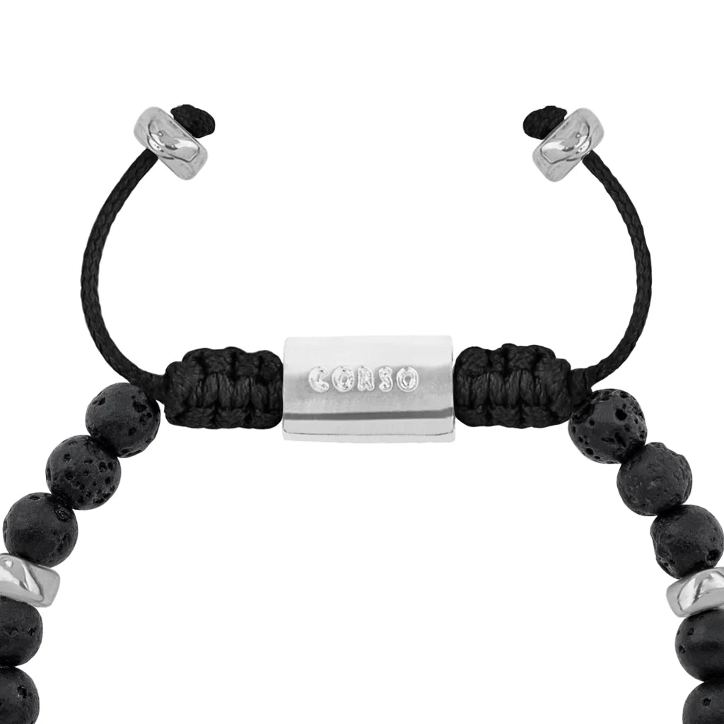 Pulsera Rodio, Cuentas central con mantra, piedras naturales de 6mm - Joyería y bisutería fina