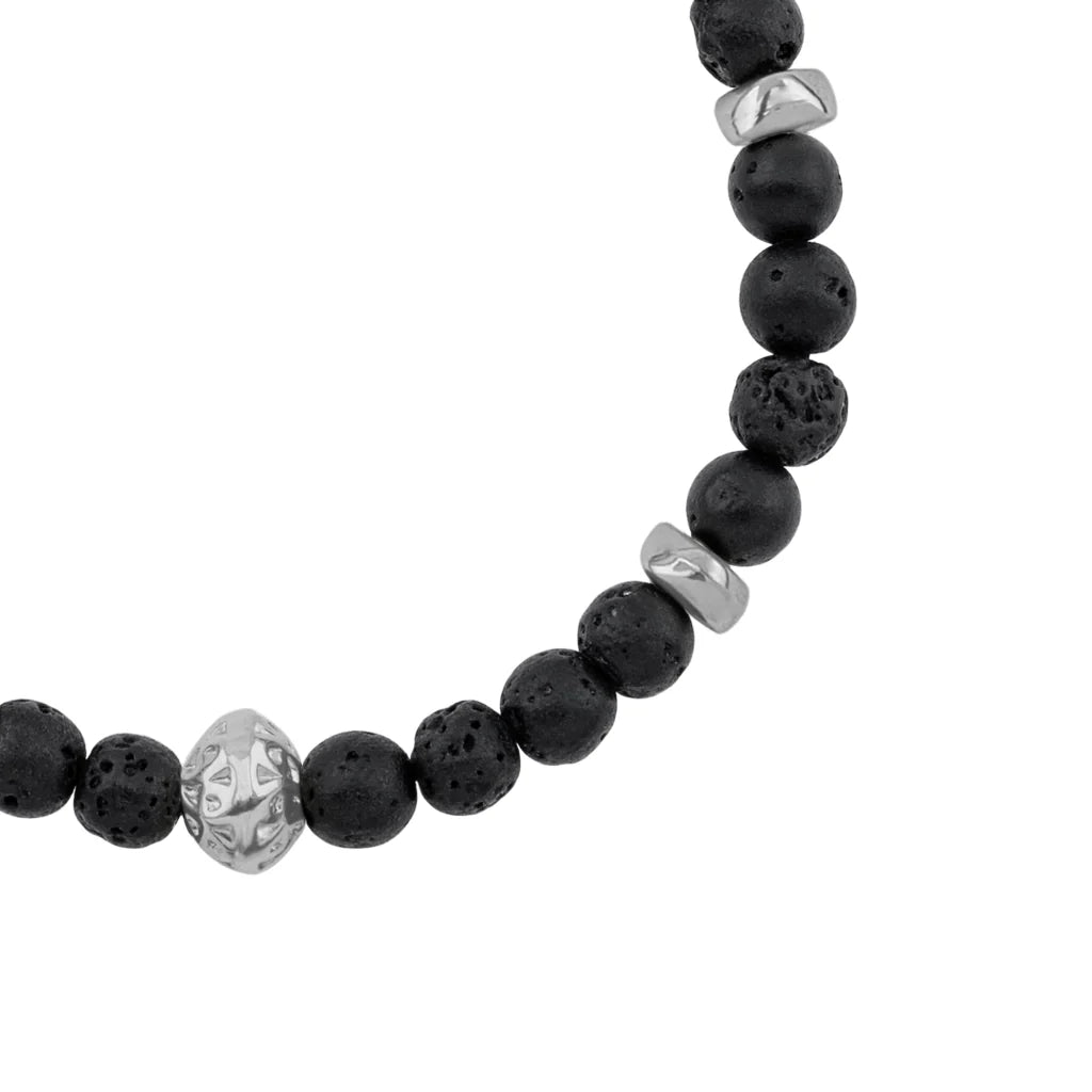 Pulsera Rodio, Cuentas central con mantra, piedras naturales de 6mm - Joyería y bisutería fina