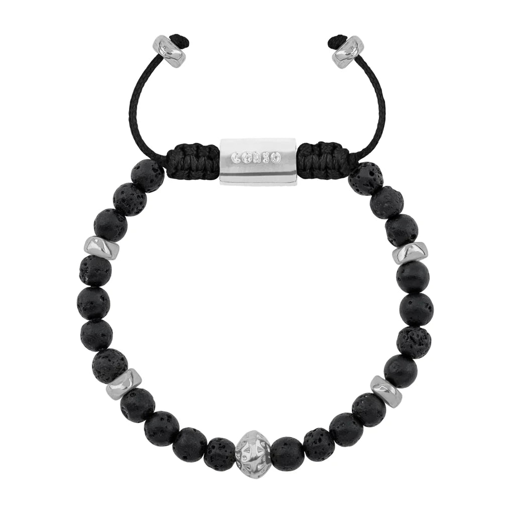 Pulsera Rodio, Cuentas central con mantra, piedras naturales de 6mm - Joyería y bisutería fina