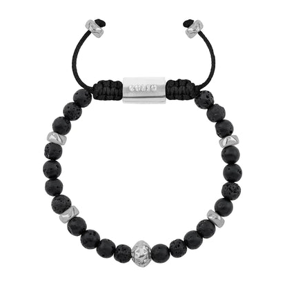 Pulsera Rodio, Cuentas central con mantra, piedras naturales de 6mm - Joyería y bisutería fina