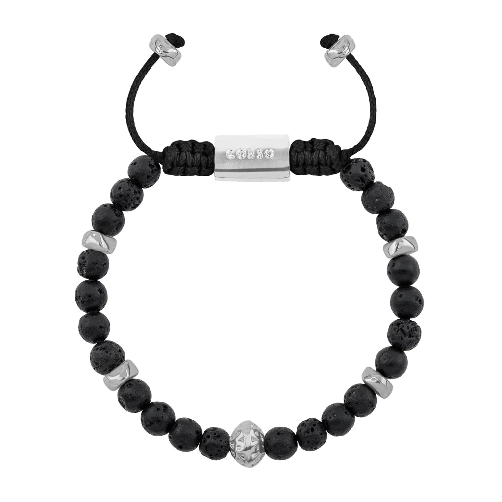 Pulsera Rodio, Cuentas central con mantra, piedras naturales de 6mm - Joyería y bisutería fina