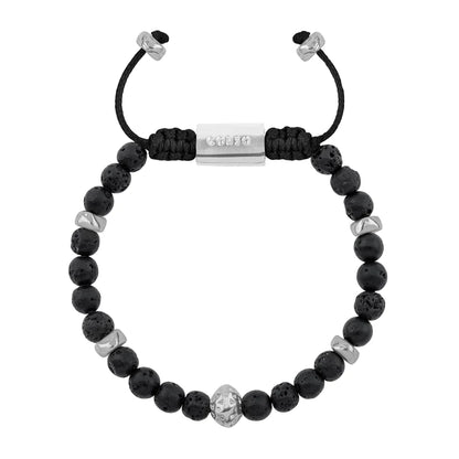 Pulsera Rodio, Cuentas central con mantra, piedras naturales de 6mm - Joyería y bisutería fina