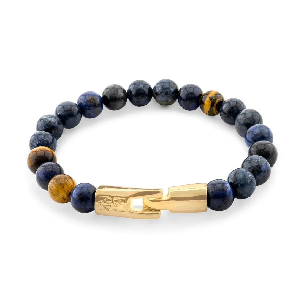 Pulsera con piedras 8mm, con broche en baño de oro de 22K - Joyería y bisutería fina
