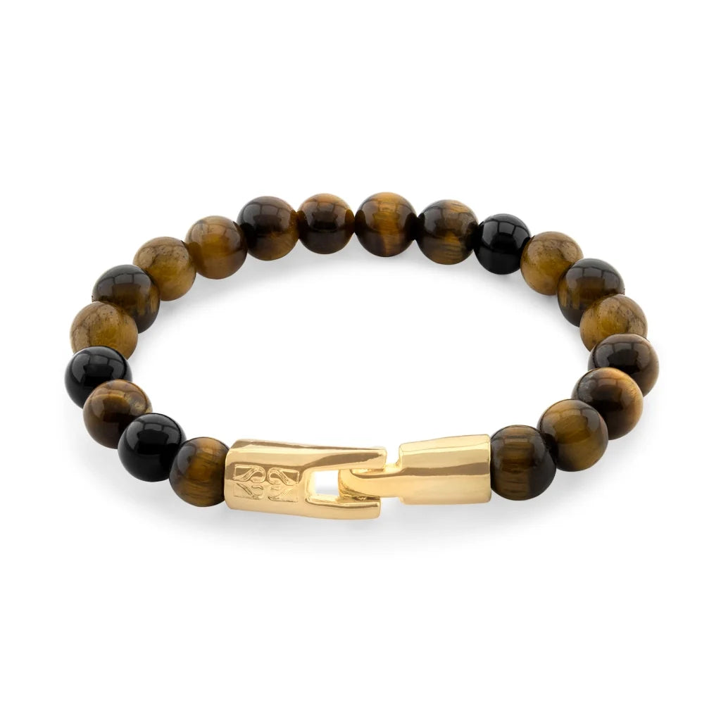 Pulsera con piedras 8mm, con broche en baño de oro de 22K - Joyería y bisutería fina