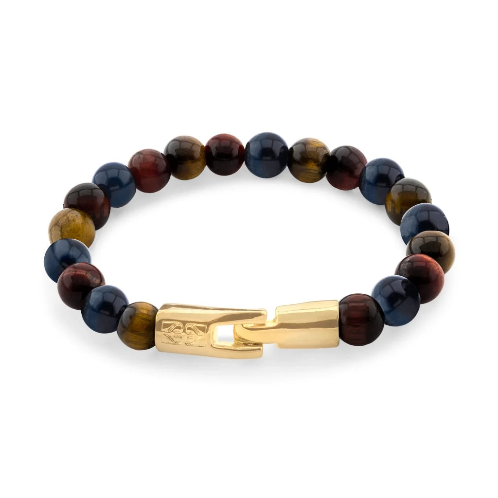 Pulsera con piedras 8mm, con broche en baño de oro de 22K - Joyería y bisutería fina