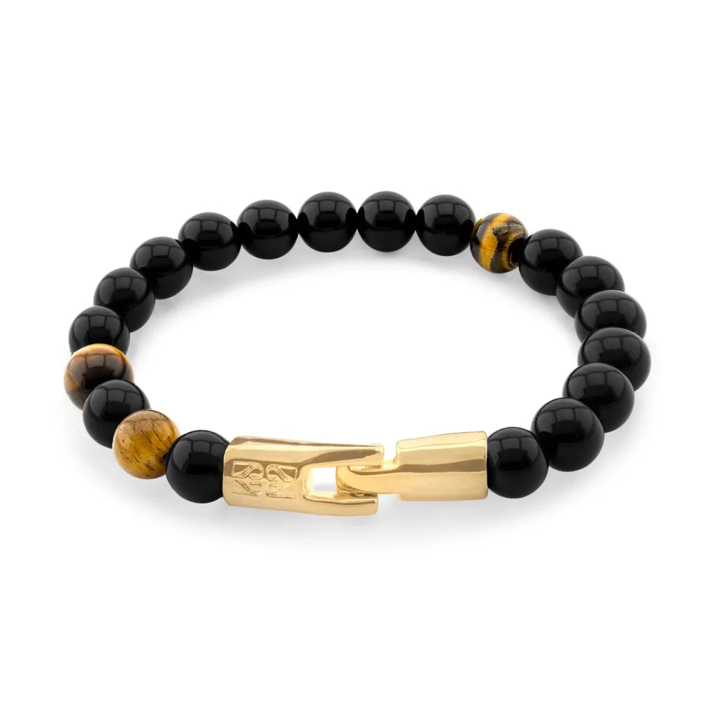 Pulsera con piedras 8mm, con broche en baño de oro de 22K - Joyería y bisutería fina