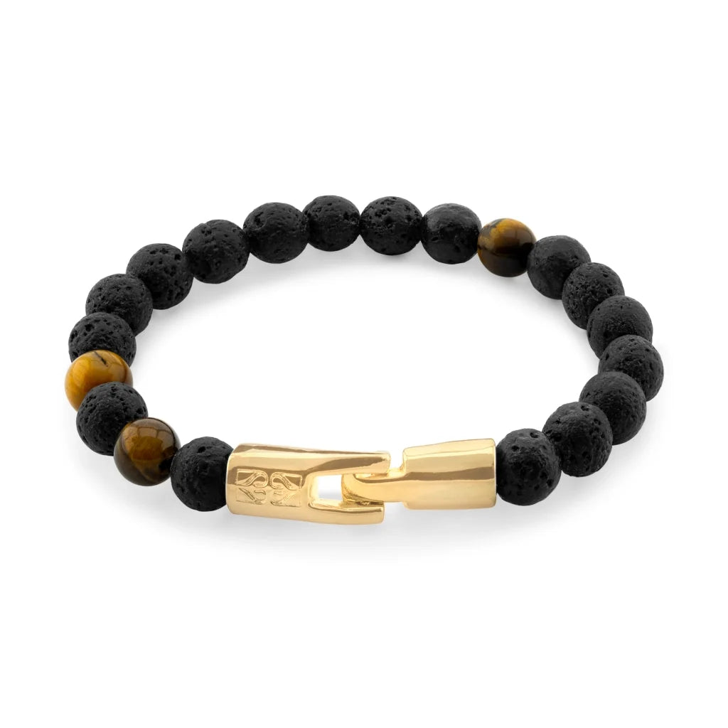 Pulsera con piedras 8mm, con broche en baño de oro de 22K - Joyería y bisutería fina