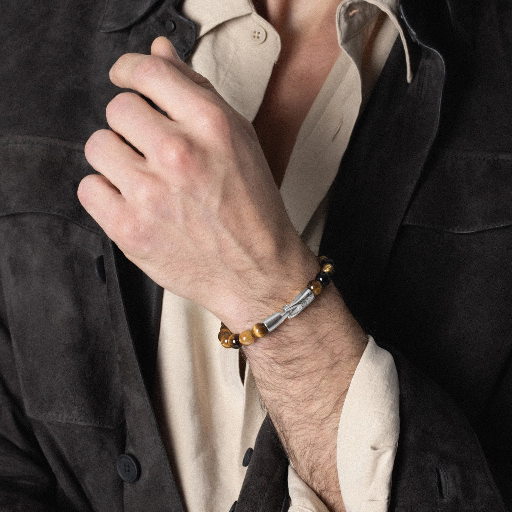 Pulsera con piedras 8mm, con broche en baño de rodio - Joyería y bisutería fina