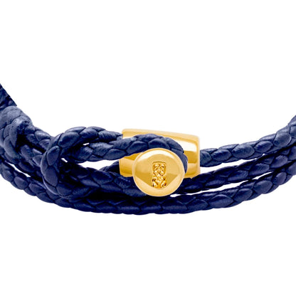 Pulsera de piel natural de borrego con trenza de cuatro hilos, con broche en baño de oro de 22K - Joyería y bisutería fina