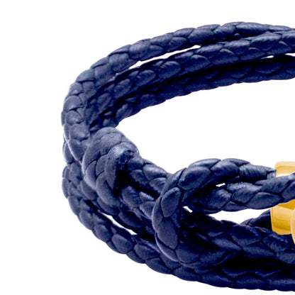 Pulsera de piel natural de borrego con trenza de cuatro hilos, con broche en baño de oro de 22K - Joyería y bisutería fina