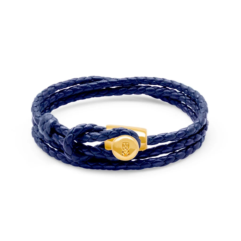 Pulsera de piel natural de borrego con trenza de cuatro hilos, con broche en baño de oro de 22K - Joyería y bisutería fina