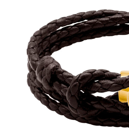 Pulsera de piel natural de borrego con trenza de cuatro hilos, con broche en baño de oro de 22K - Joyería y bisutería fina