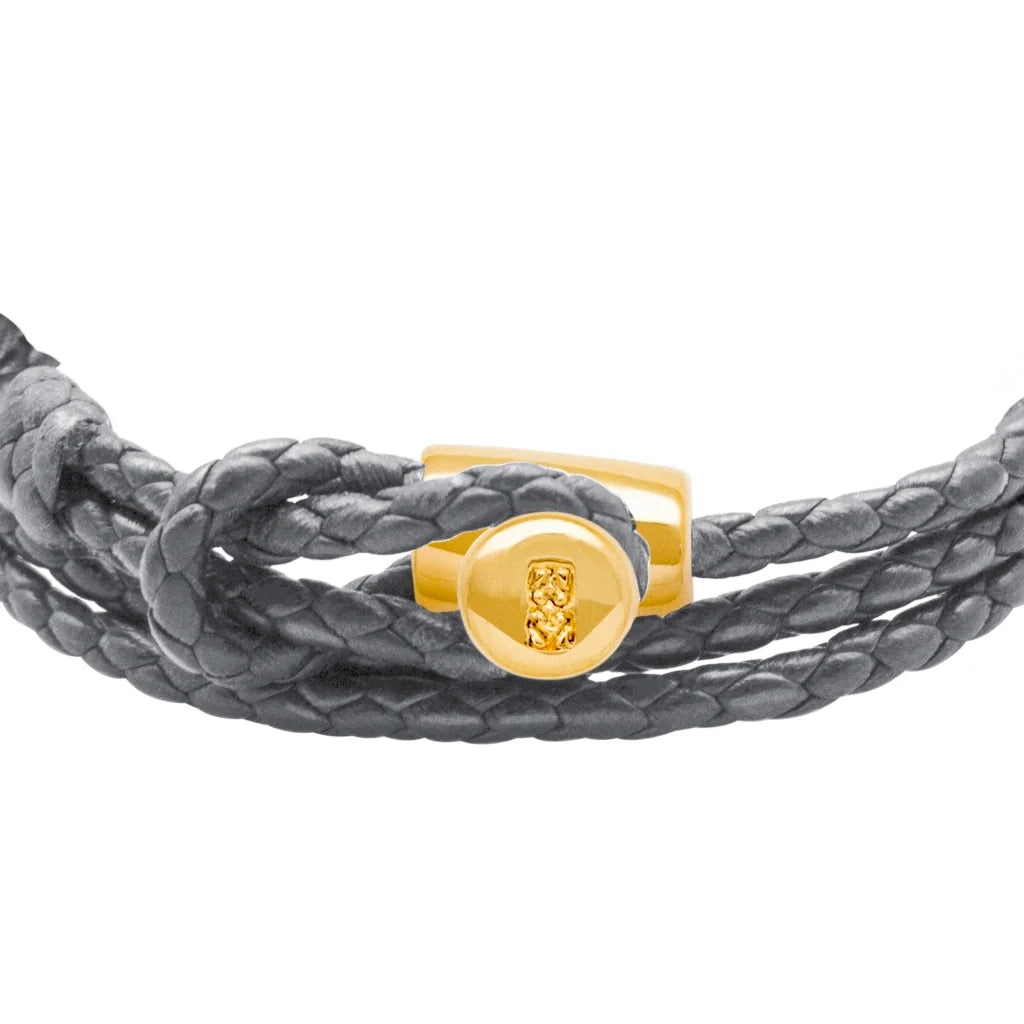 Pulsera de piel natural de borrego con trenza de cuatro hilos, con broche en baño de oro de 22K - Joyería y bisutería fina