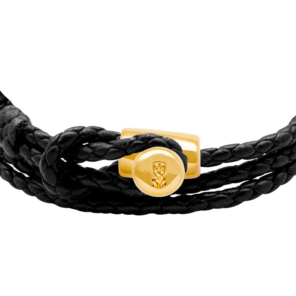 Pulsera de piel natural de borrego con trenza de cuatro hilos, con broche en baño de oro de 22K - Joyería y bisutería fina