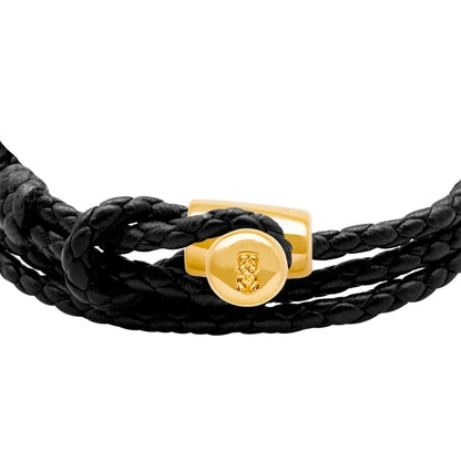 Pulsera de piel natural de borrego con trenza de cuatro hilos, con broche en baño de oro de 22K - Joyería y bisutería fina