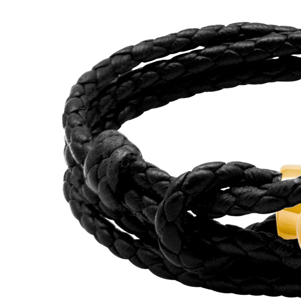 Pulsera de piel natural de borrego con trenza de cuatro hilos, con broche en baño de oro de 22K - Joyería y bisutería fina