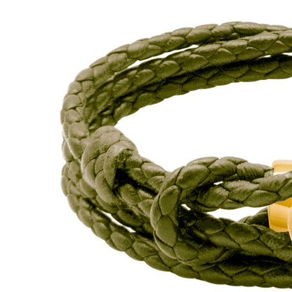 Pulsera de piel natural de borrego con trenza de cuatro hilos, con broche en baño de oro de 22K - Joyería y bisutería fina