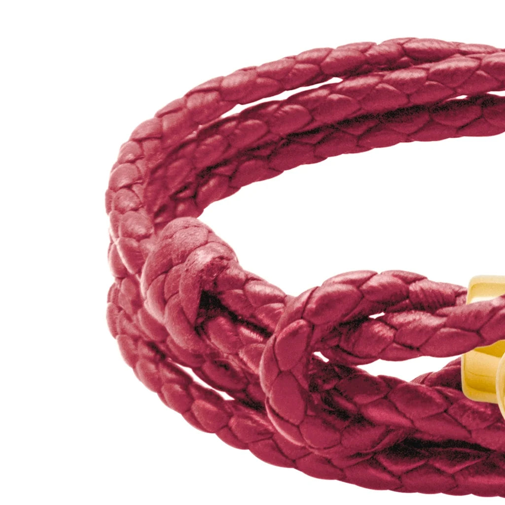 Pulsera de piel natural de borrego con trenza de cuatro hilos, con broche en baño de oro de 22K - Joyería y bisutería fina