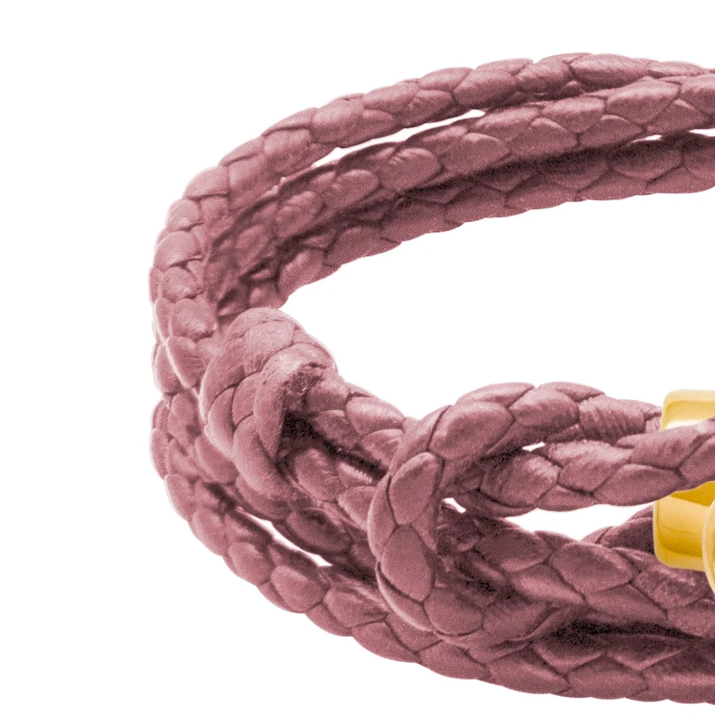Pulsera de piel natural de borrego con trenza de cuatro hilos, con broche en baño de oro de 22K - Joyería y bisutería fina