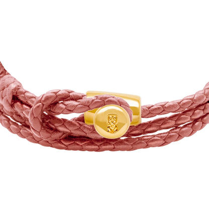 Pulsera de piel natural de borrego con trenza de cuatro hilos, con broche en baño de oro de 22K - Joyería y bisutería fina