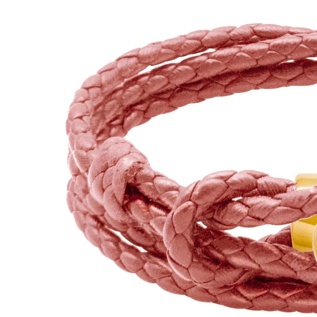 Pulsera de piel natural de borrego con trenza de cuatro hilos, con broche en baño de oro de 22K - Joyería y bisutería fina