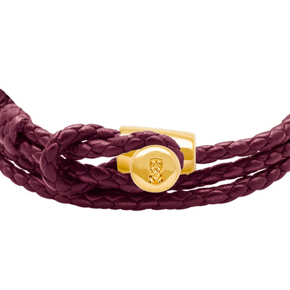 Pulsera de piel natural de borrego con trenza de cuatro hilos, con broche en baño de oro de 22K - Joyería y bisutería fina