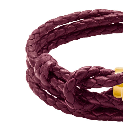 Pulsera de piel natural de borrego con trenza de cuatro hilos, con broche en baño de oro de 22K - Joyería y bisutería fina