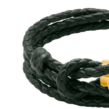 Pulsera de piel natural de borrego con trenza de cuatro hilos, con broche en baño de oro de 22K - Joyería y bisutería fina