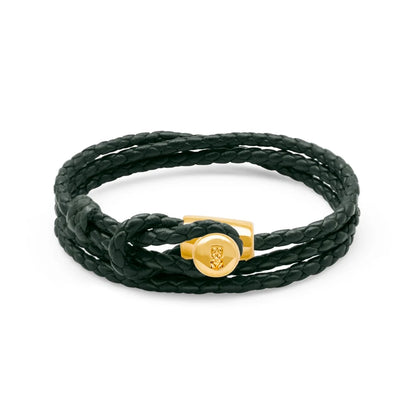 Pulsera de piel natural de borrego con trenza de cuatro hilos, con broche en baño de oro de 22K - Joyería y bisutería fina