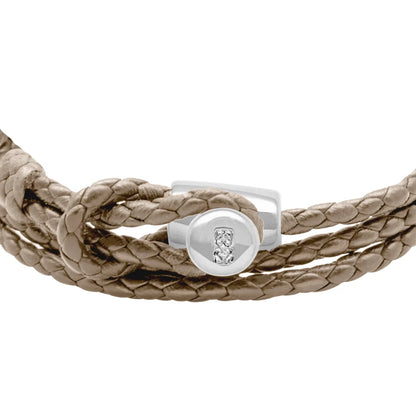 Pulsera de piel natural de borrego con trenza de cuatro hilos, con broche en baño de rodio - Joyería y bisutería fina