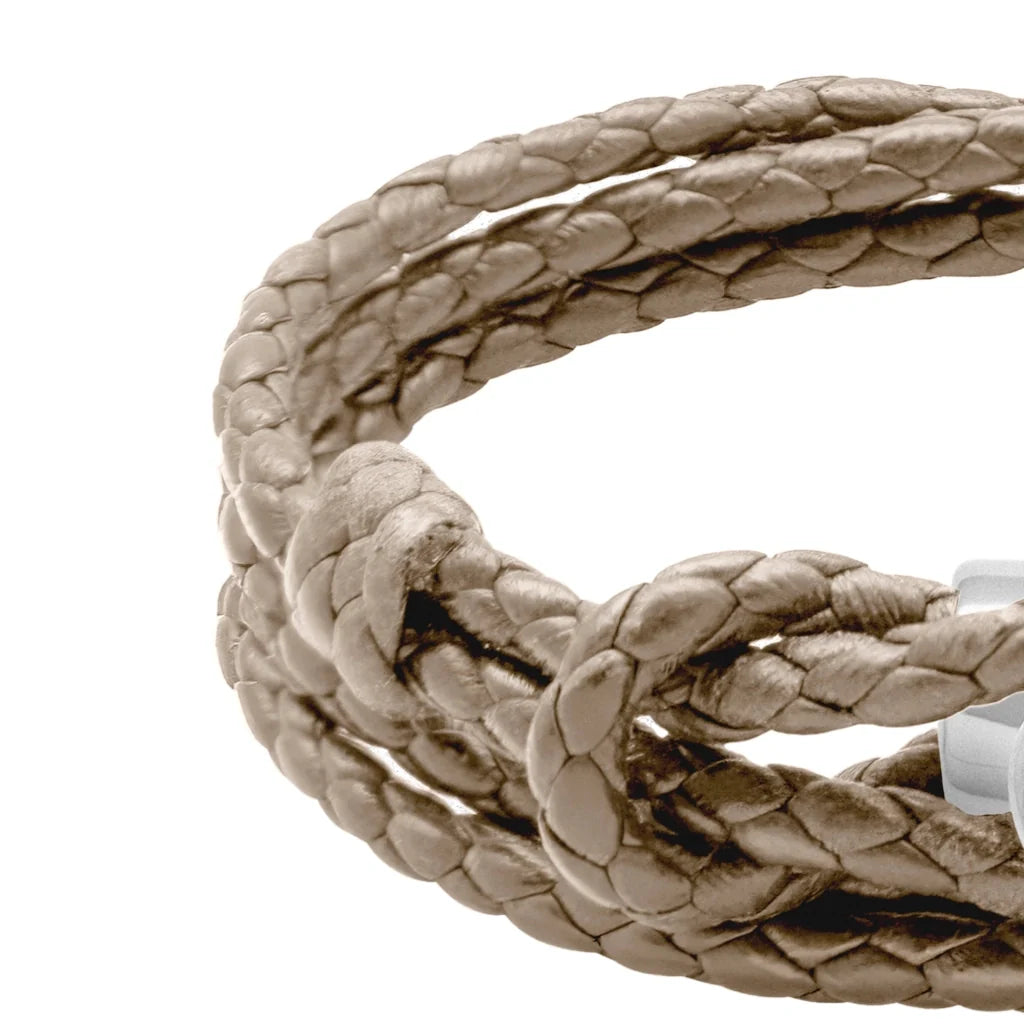 Pulsera de piel natural de borrego con trenza de cuatro hilos, con broche en baño de rodio - Joyería y bisutería fina